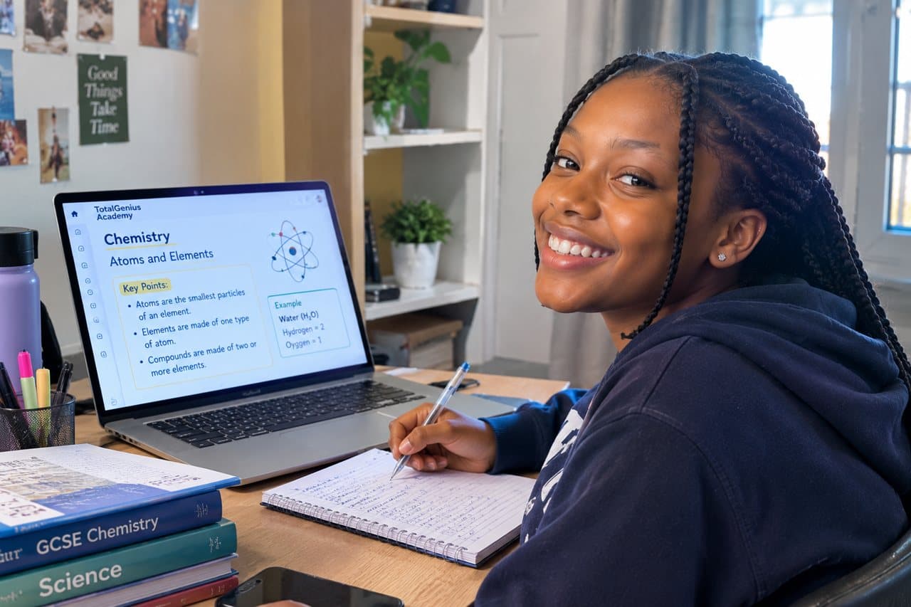 Student learning chemistry in a live online lesson